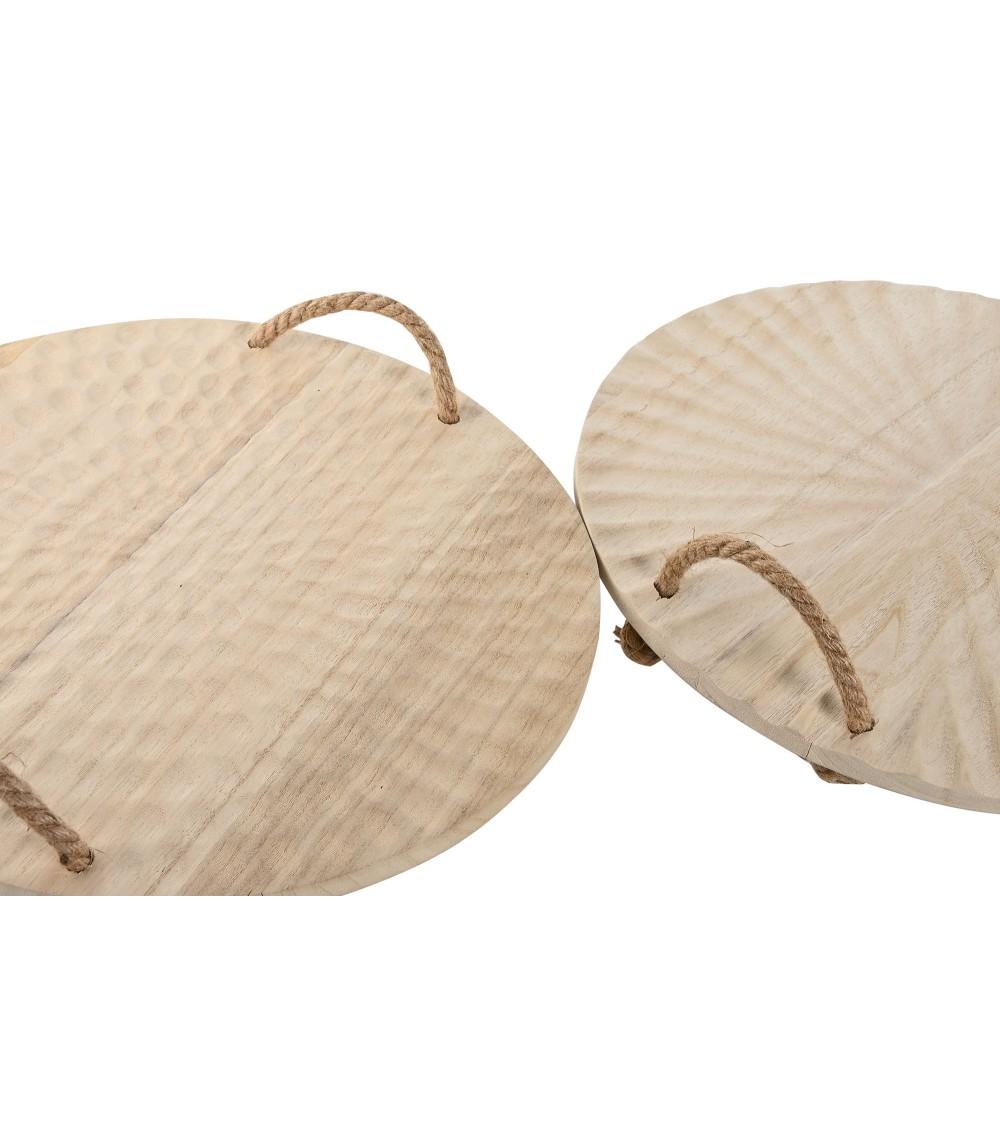 Dcasa Set De 2 Bandeja Centro Mesa De Paulownia Con Asa De Cuerda De 40x40x1 5 Cm