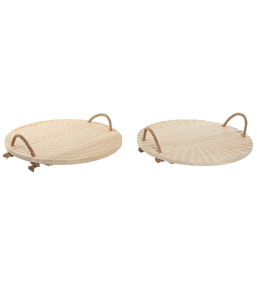 Dcasa Set de 2 bandeja centro mesa de paulownia con asa de cuerda de 40x40x1 5 cm