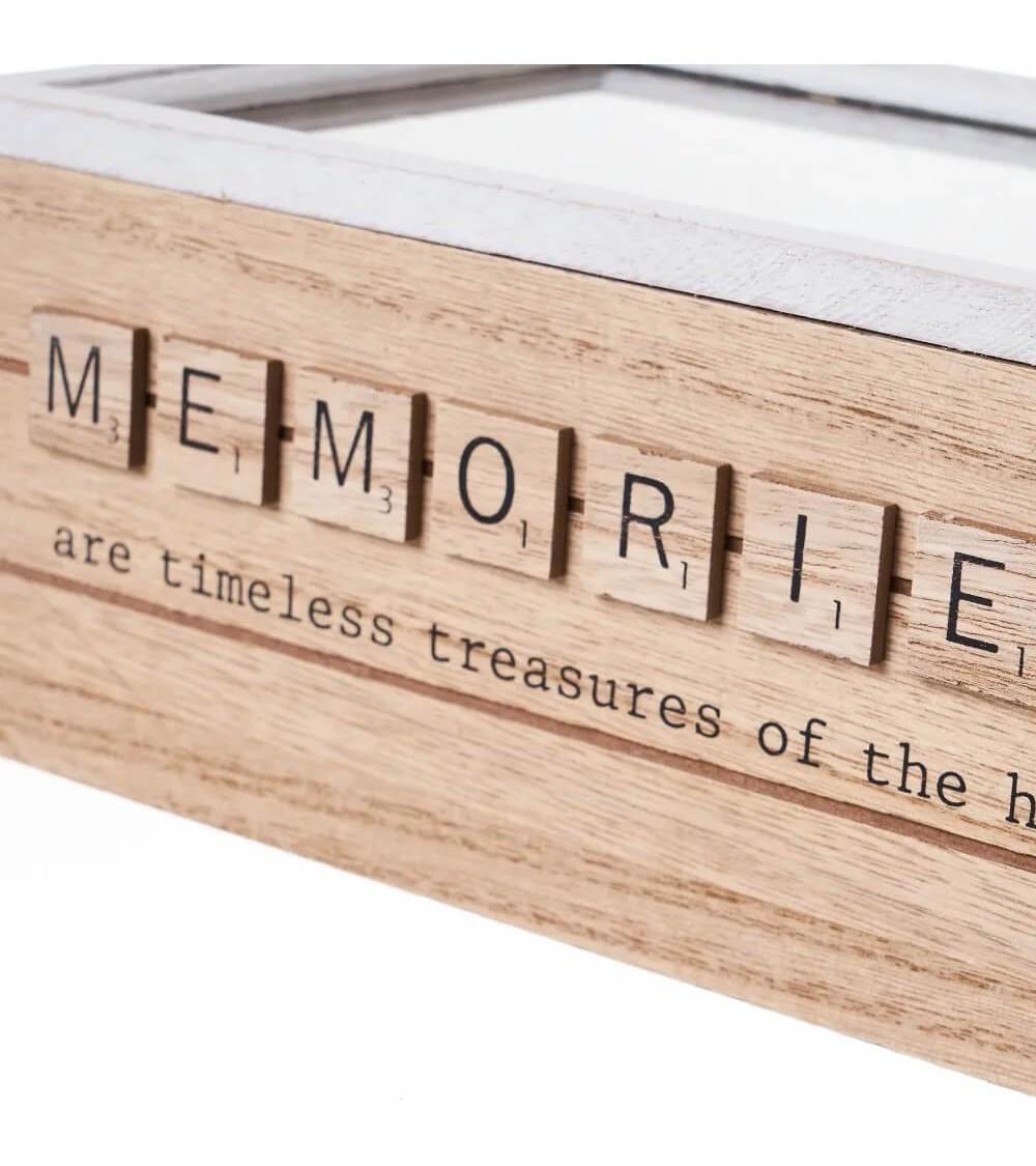 Dcasa Set De 2 Cajas De Árbol De La Vida De Madera Y Cristal Blanco Y Natural De 24x16x10 Cm