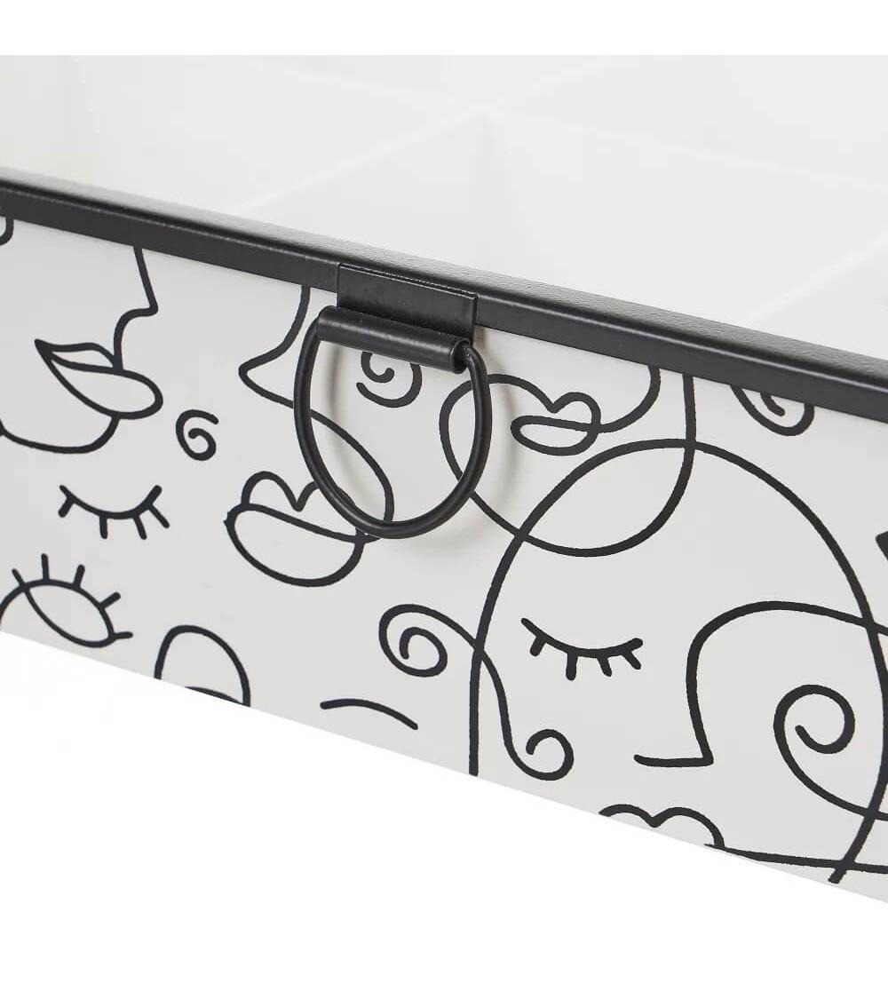 Dcasa Set De 2 Cajas De Madera Y Cristal En Blanco Y Natural Con 9 Compartimientos 25x25x7 Cm