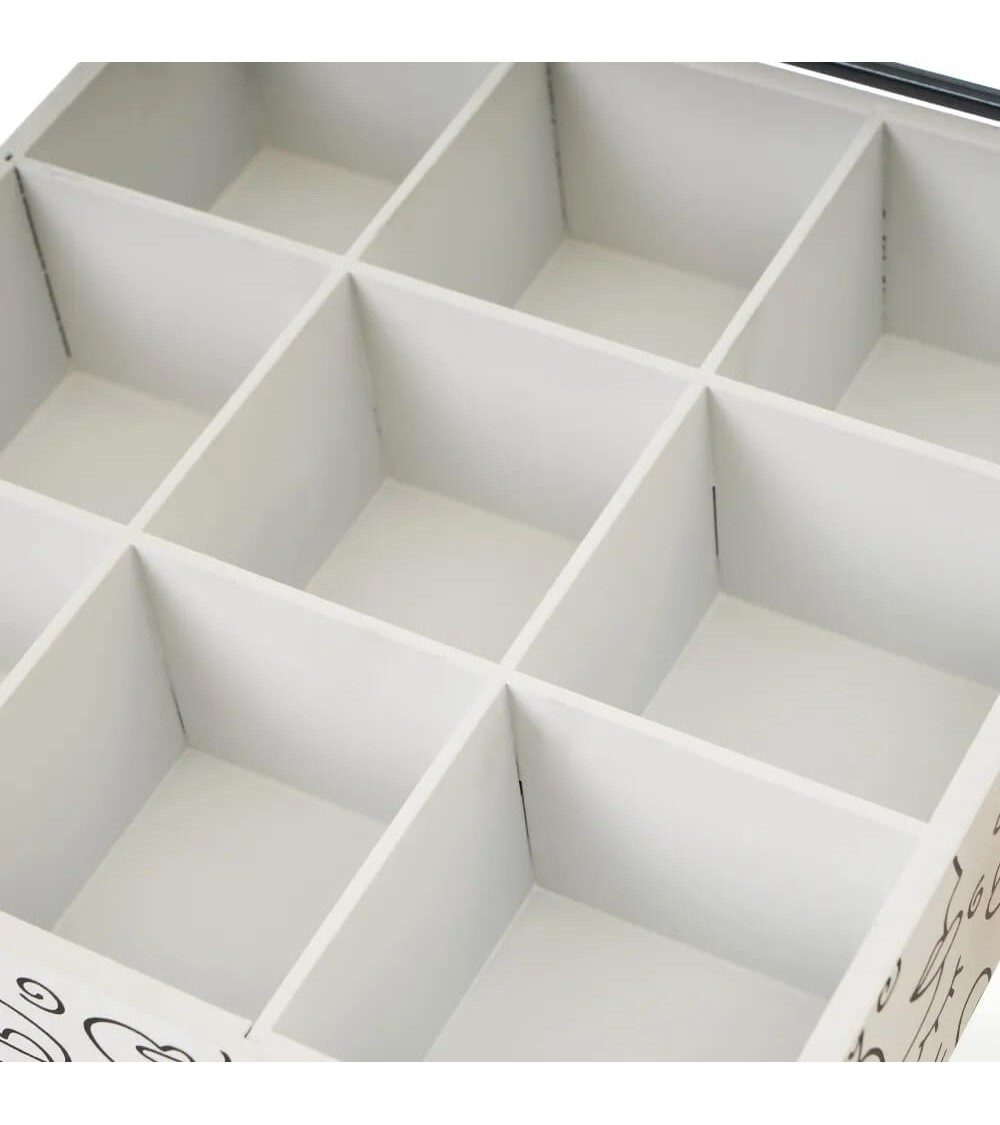 Dcasa Set De 2 Cajas De Madera Y Cristal En Blanco Y Natural Con 9 Compartimientos 25x25x7 Cm