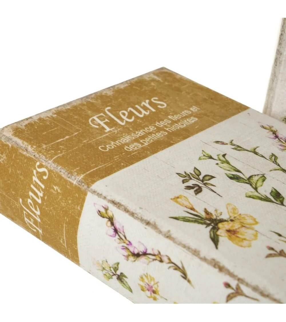 Dcasa Set De 2 Cajas Libro Botánicas De Seda Y Madera Blancas