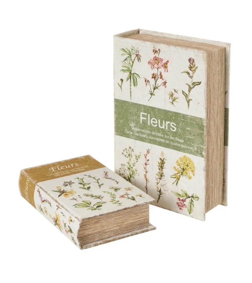 Dcasa Set de 2 cajas libro botánicas de seda y madera blancas