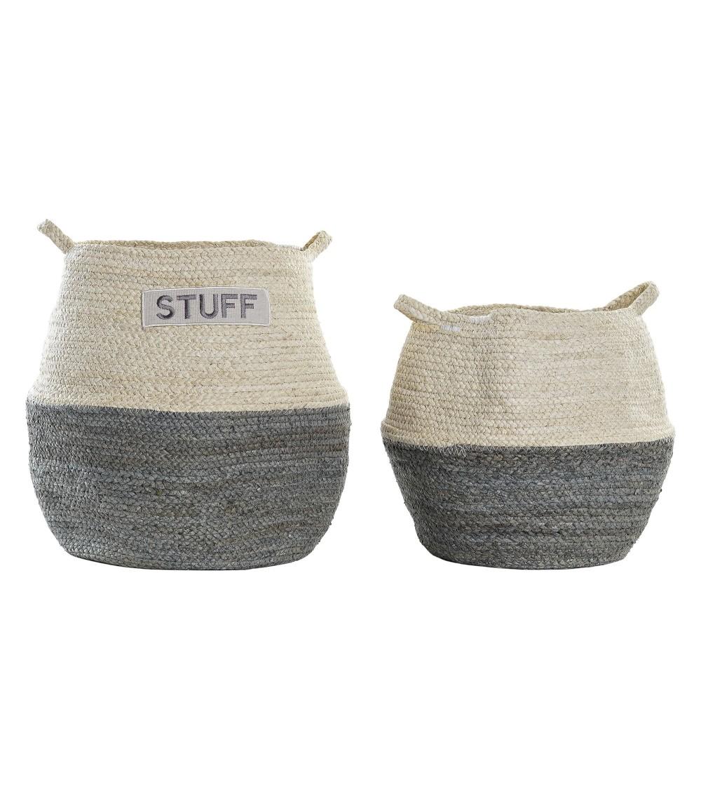 Dcasa Set de 2 cesta de fibra maiz natural y gris con asas