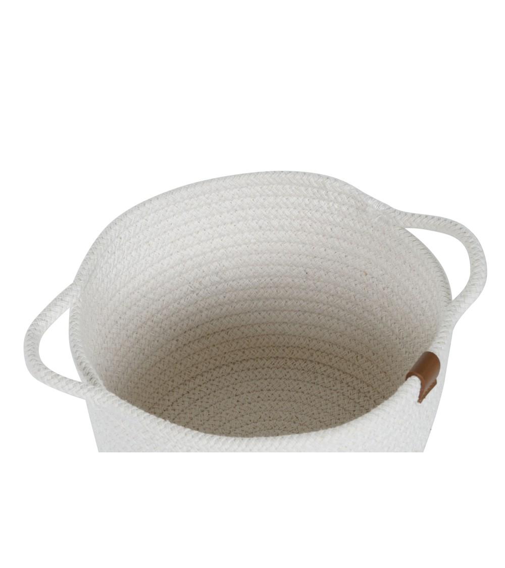 Dcasa Set De 2 Cesta Redonda De Algodon Con Asas Blanco