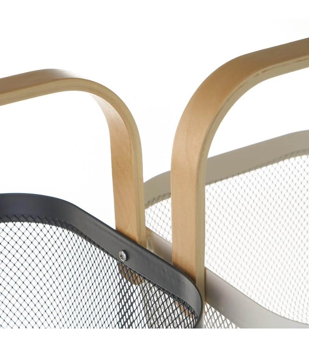 Dcasa Set De 2 Cestas Organizadoras De Metal Y Madera En Blanco Y Negro Con Asa De 26x26x17 Cm