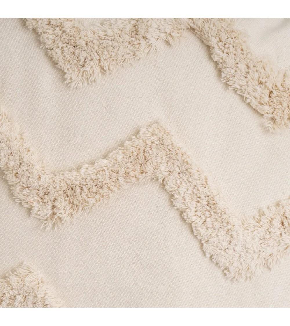 Dcasa Set De 2 Cojines De Topos Y Zig Zag Con Borlas Beige De Tela Pelo De 45x45 Cm Con Relleno