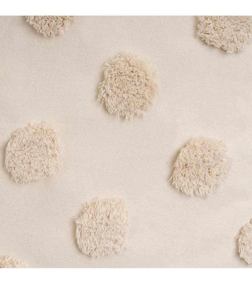 Dcasa Set De 2 Cojines De Topos Y Zig Zag Con Borlas Beige De Tela Pelo De 45x45 Cm Con Relleno