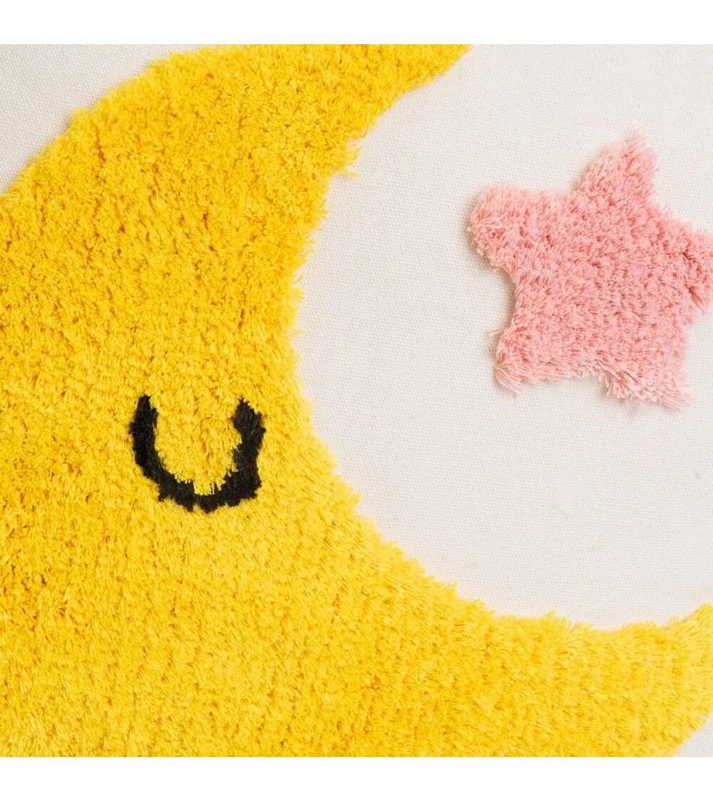 Dcasa Set De 2 Cojines Infantiles De Sol Y Luna Amarillos Y Blancos De Tela Pelo De 45x45 Cm Con Relleno