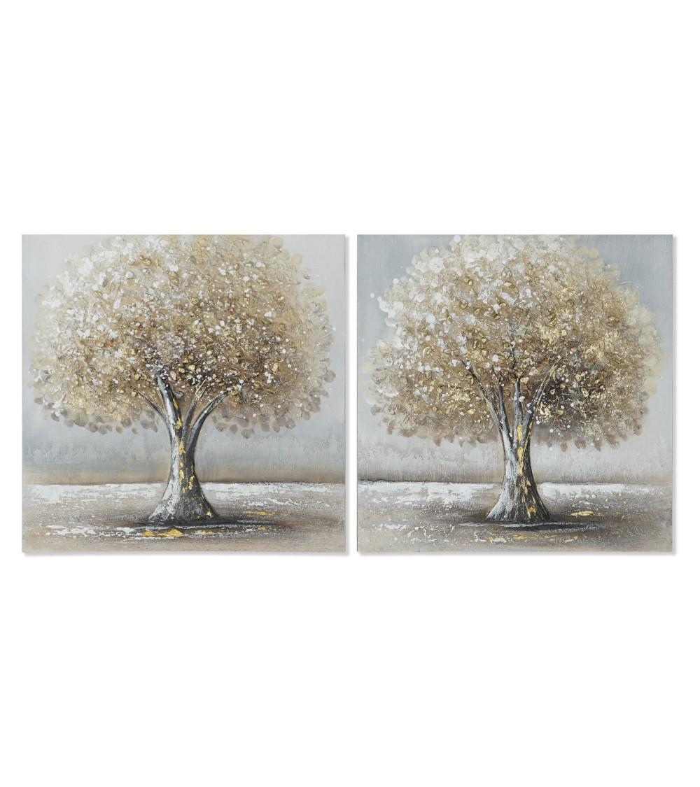 Dcasa Set de 2 cuadro de arboles sobre lienzo marco de madera de 50x50 cm