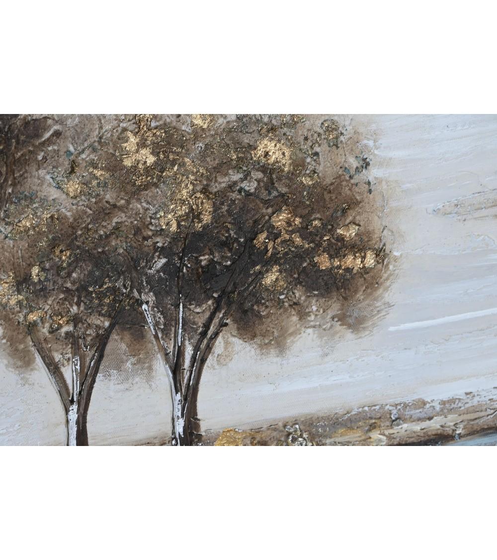 Dcasa Set De 2 Cuadro De Arboles Sobre Lienzo Marco De Madera De 80x80 Cm