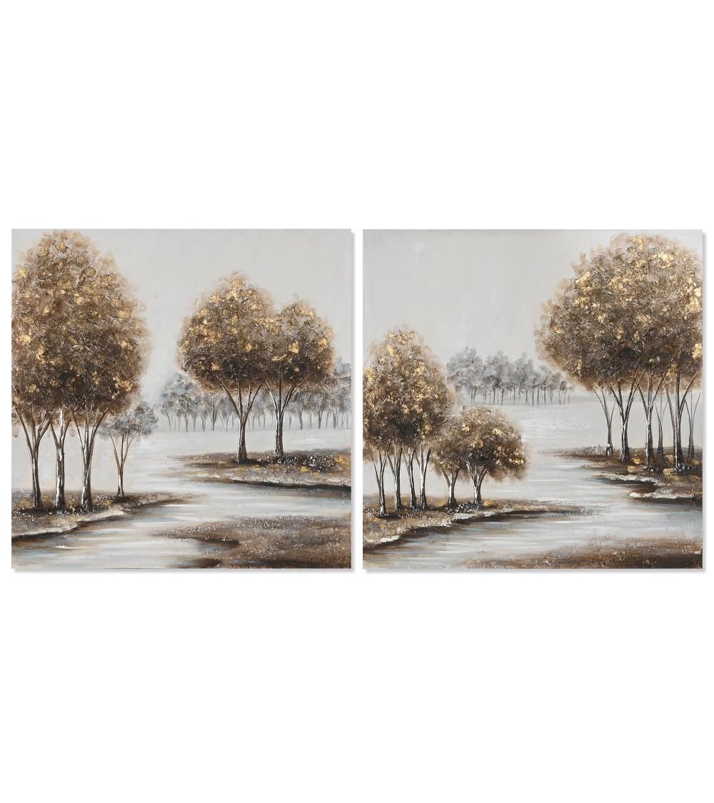 Dcasa Set de 2 cuadro de arboles sobre lienzo marco de madera de 80x80 cm