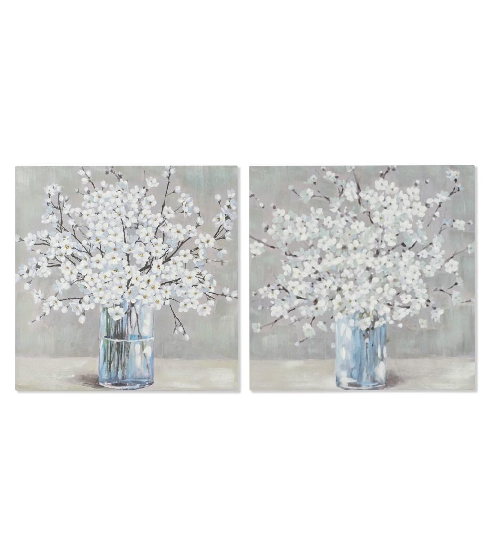 Dcasa Set de 2 cuadro de florero sobre lienzo marco de madera de 80x80 cm