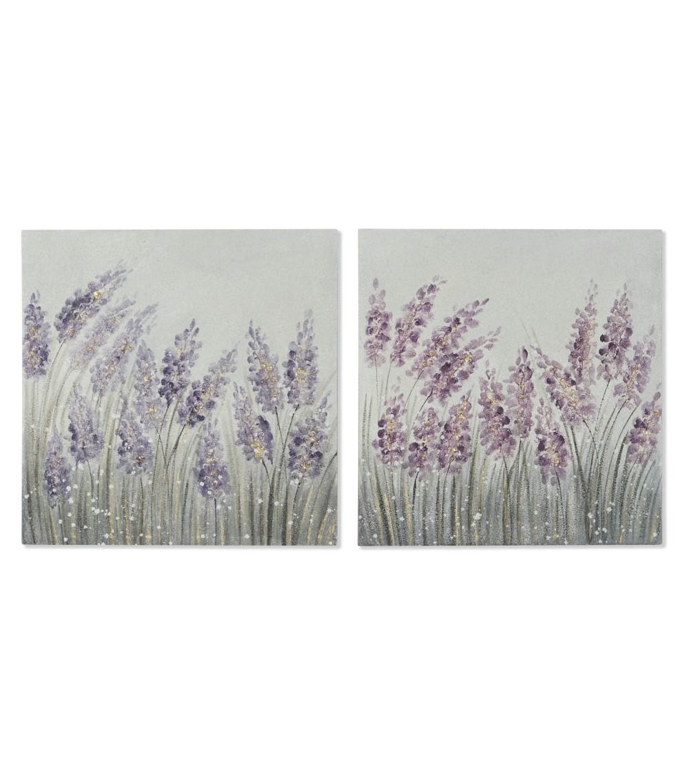 Dcasa Set de 2 cuadro de lavanda sobre lienzo marco de madera de 60x60 cm