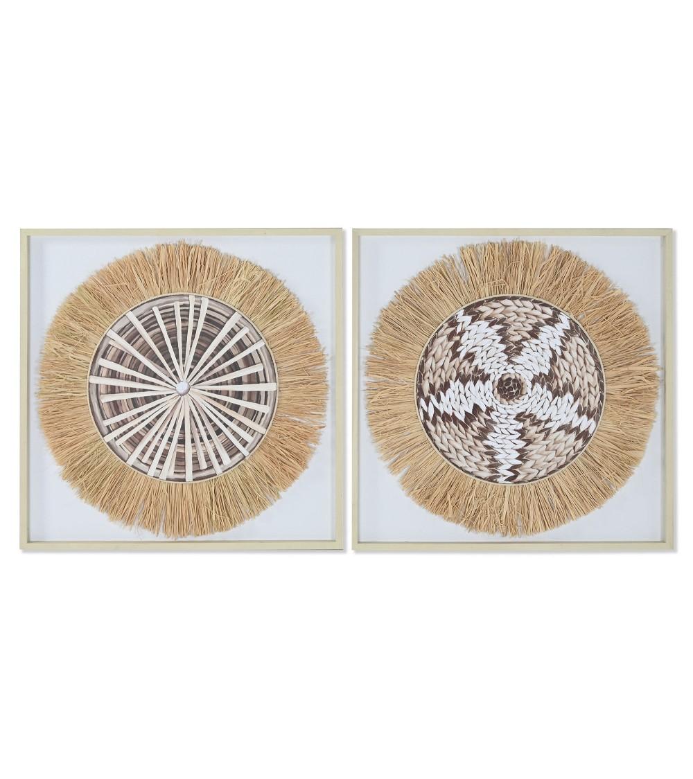 Dcasa Set de 2 cuadro de lino yute estilo boho de 60x60 cm