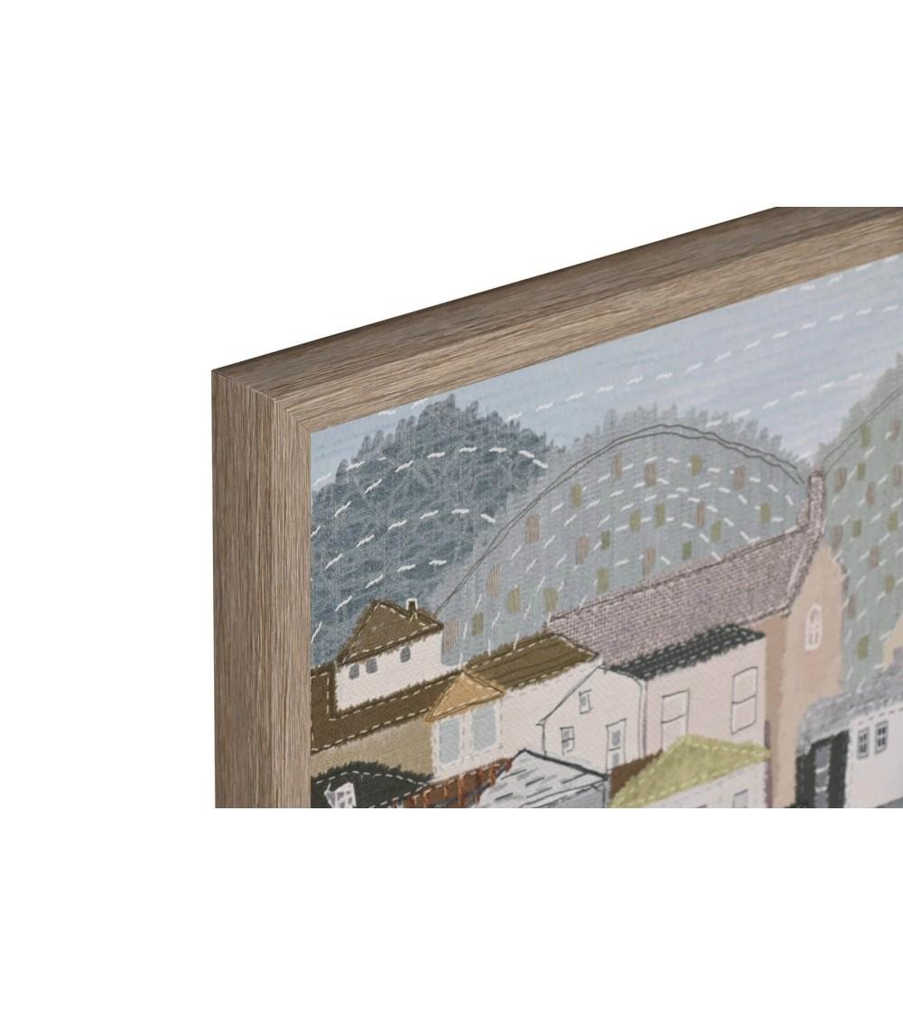 Dcasa Set De 2 Cuadro De Playa Sobre Lienzo Con Moldura De Madera 3D De 42x52 Cm