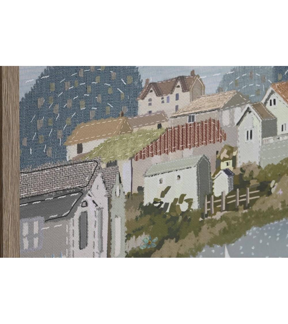 Dcasa Set De 2 Cuadro De Playa Sobre Lienzo Con Moldura De Madera 3D De 42x52 Cm