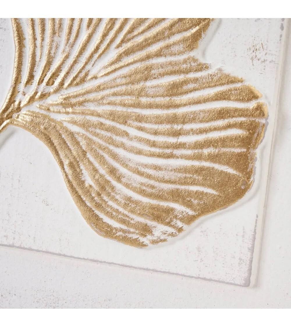 Dcasa Set De 2 Cuadros De Hoja En Relieve De Madera Dorados De 41x41 Cm