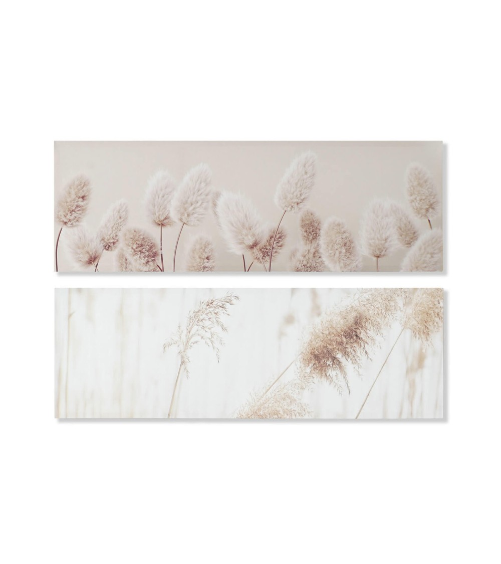 Dcasa Set de 2 cuadros impresión plumeros blancos sobre lienzo de 135x45 cm