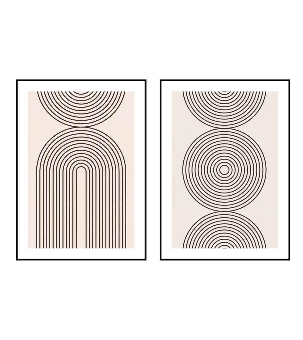 Dcasa Set de 2 cuadros impresión sobre lienzo abstractos enmarcados de madera taupe de 51x71 cm