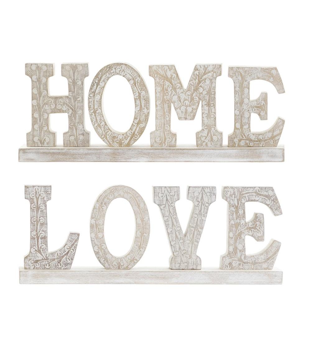 Dcasa Set de 2 decoracion Home y Love de madera en blanco y natural decape