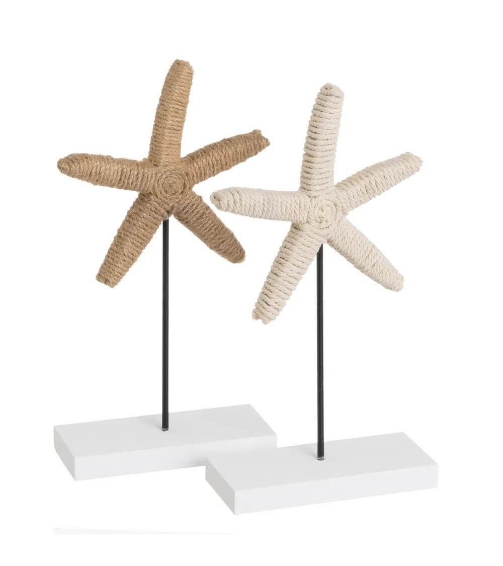 Dcasa Set de 2 figuras estrella de mar de algodón natural y yute beige con peana de 13x25 cm