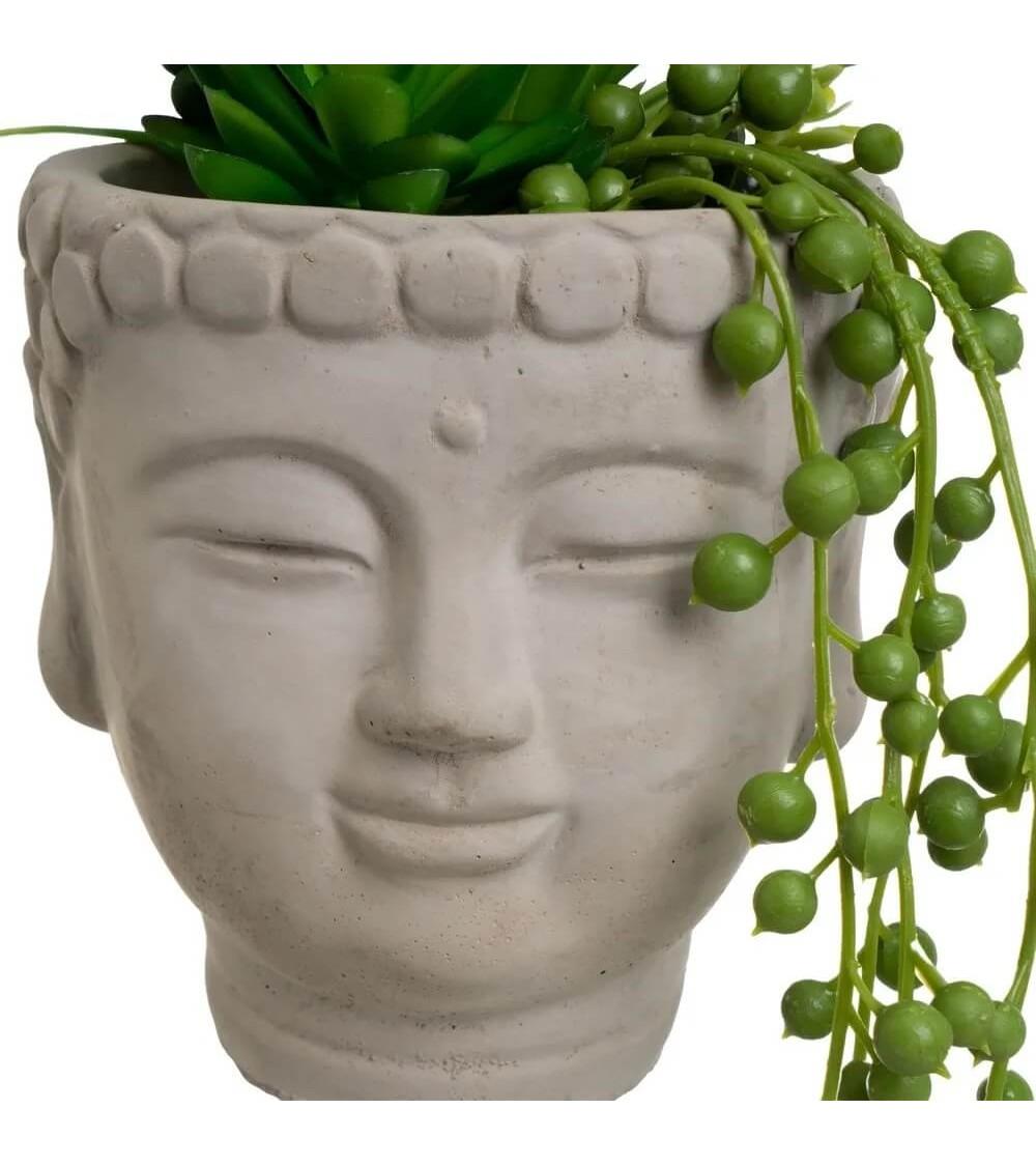 Dcasa Set De 2 Macetas Buda Con Plantas Cactus Artificiales 13x13x20 Cm