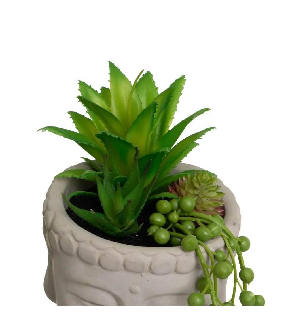 Dcasa Set De 2 Macetas Buda Con Plantas Cactus Artificiales 13x13x20 Cm