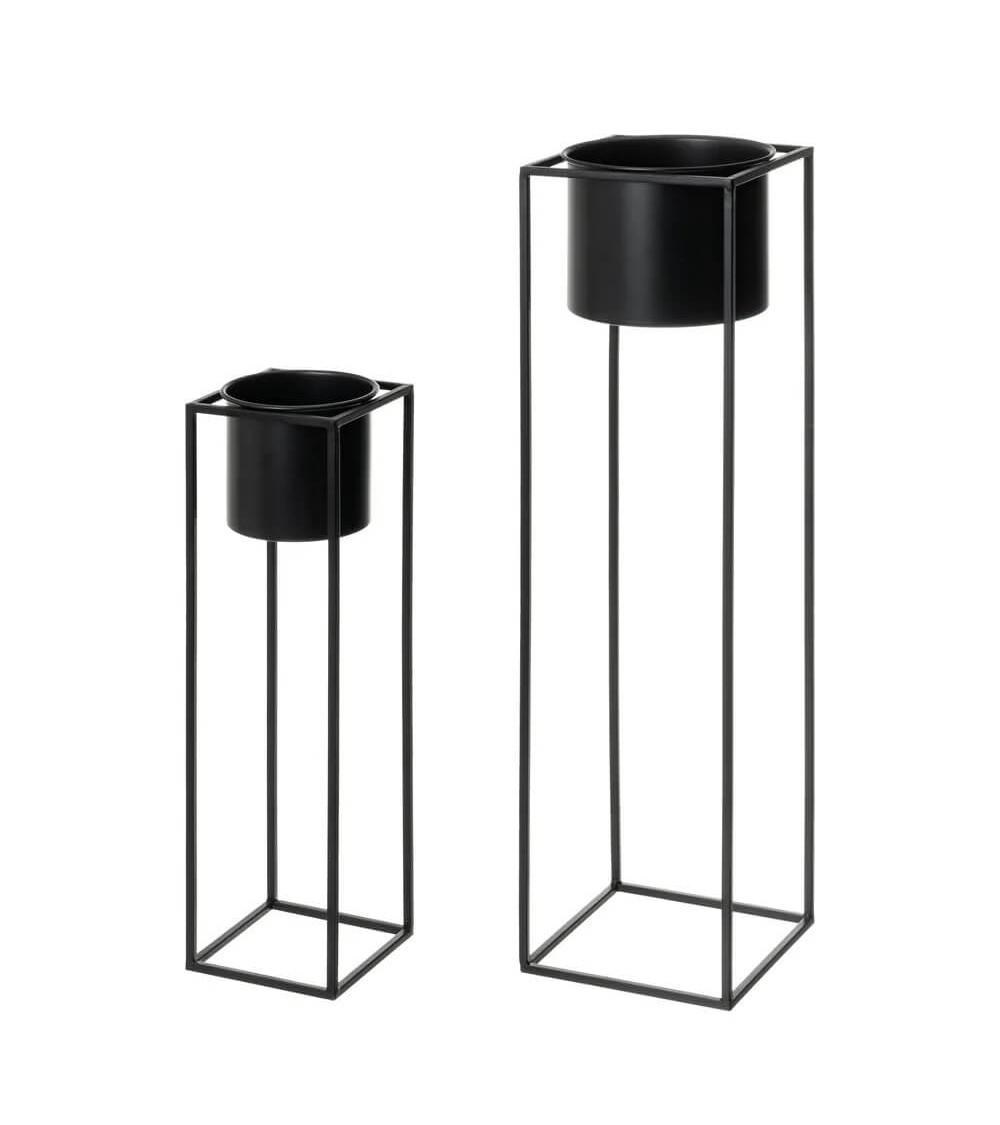 Dcasa Set de 2 maceteros de pie con soporte de metal negros