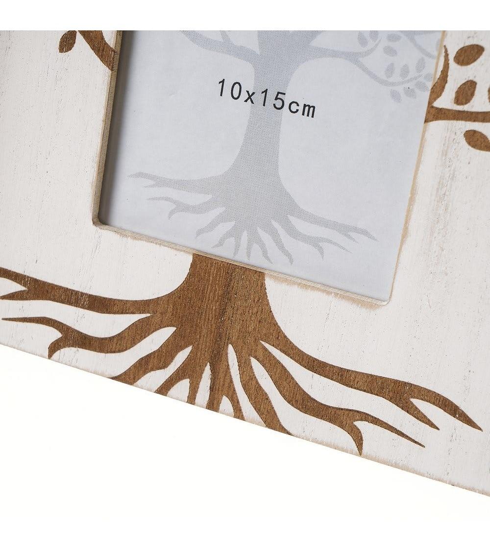 Dcasa Set De 2 Marcos De Fotos Árbol De La Vida En Blanco Y Natural De Madera Y Cristal Para Foto De 10x15 Cm