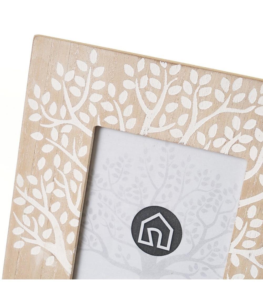 Dcasa Set De 2 Marcos De Fotos Árbol De La Vida En Blanco Y Natural De Madera Y Cristal Para Foto De 10x15 Cm
