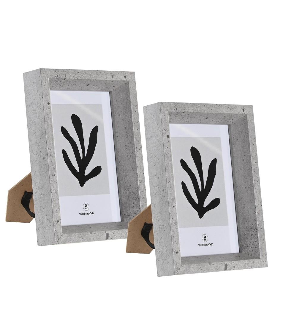 Dcasa Set de 2 marcos de fotos cubo gris de madera con cristal para foto de 10x15 cm