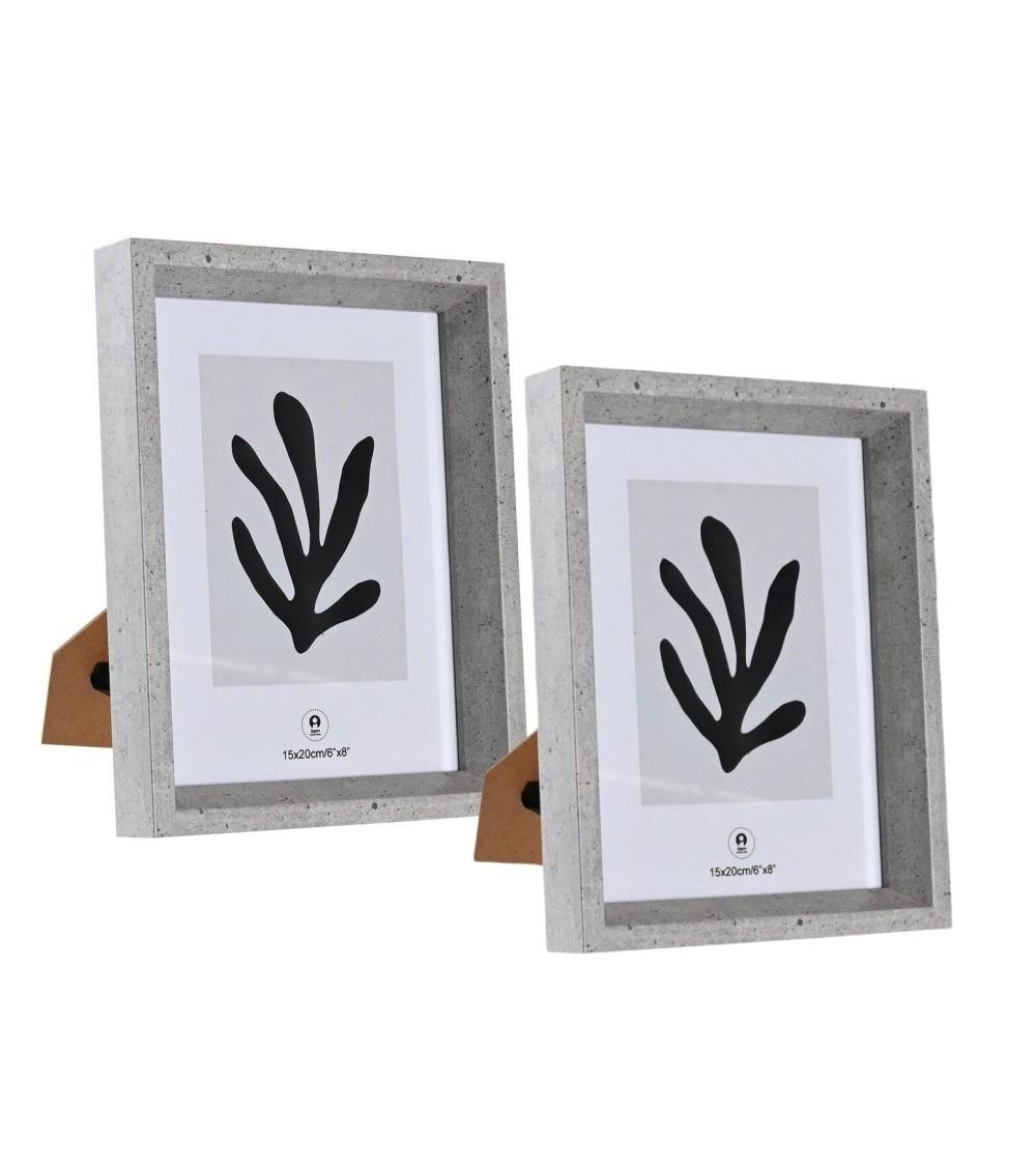 Dcasa Set de 2 marcos de fotos cubo gris de madera con cristal para foto de 15x20 cm