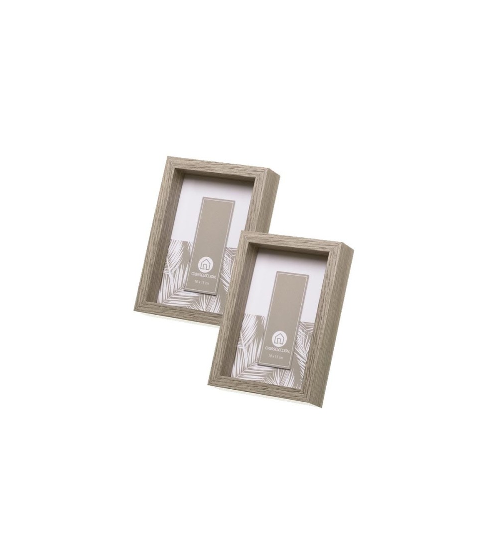Dcasa Set de 2 marcos de fotos cubo grises de madera con cristal para foto de 10x15 cm