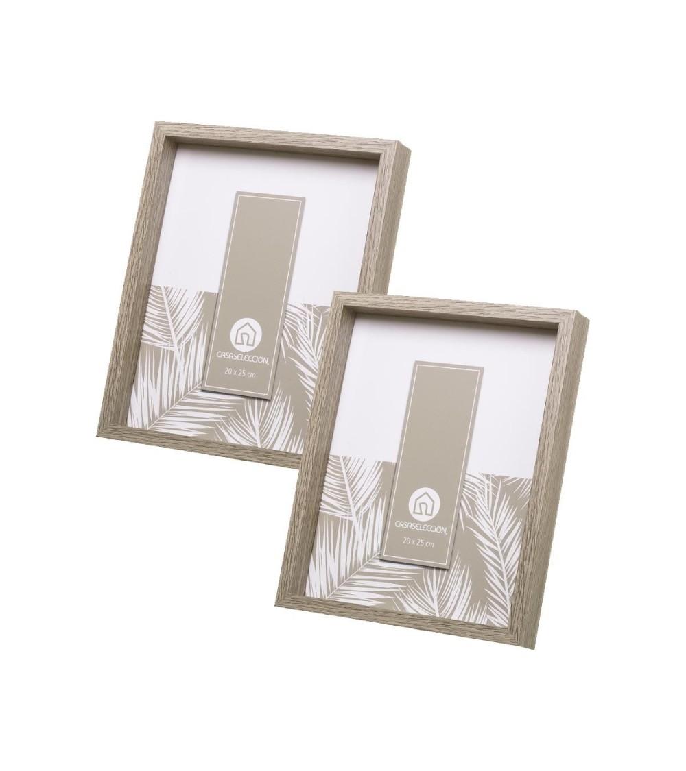 Dcasa Set de 2 marcos de fotos cubo grises de madera con cristal para foto de 20x25 cm