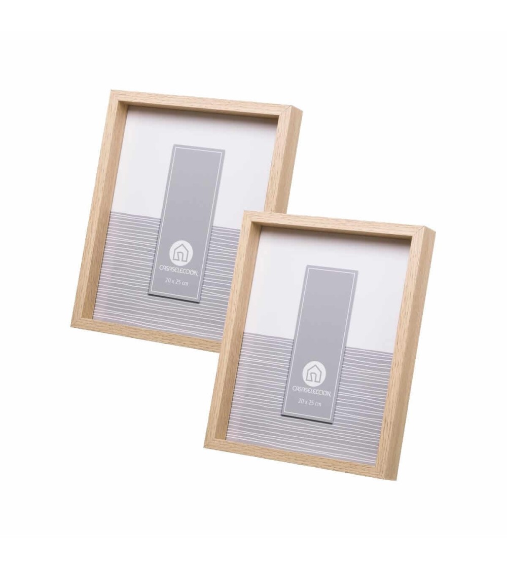 Dcasa Set de 2 marcos de fotos cubo natural de madera con cristal para foto de 20x25 cm
