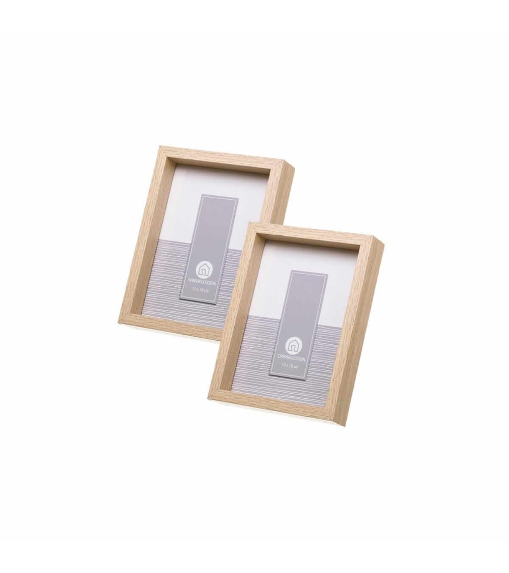 Dcasa Set de 2 marcos de fotos cubo natural de madera con cristal para foto de 13x18 cm