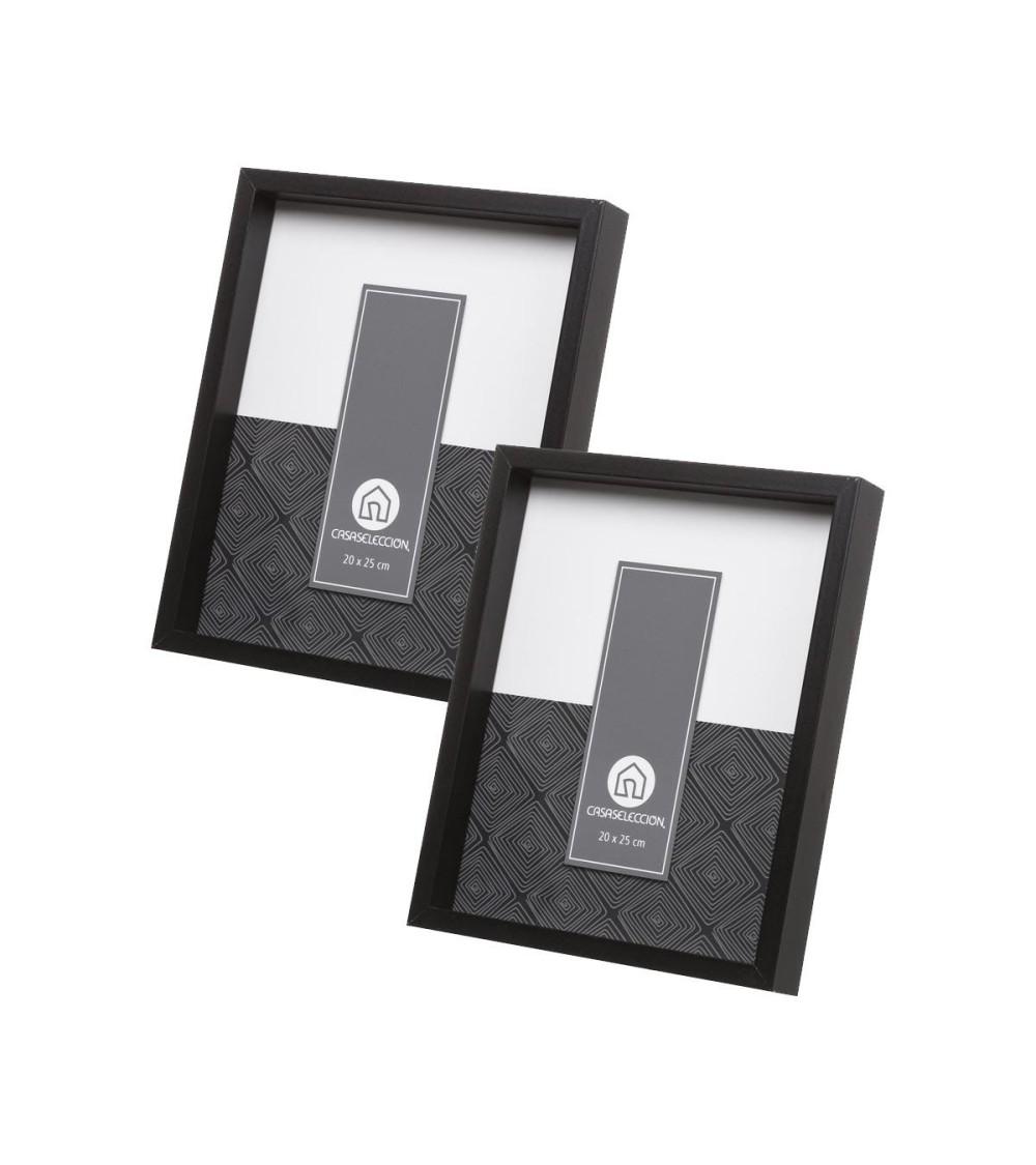 Dcasa Set de 2 marcos de fotos cubo negros de madera con cristal para foto de 20x25 cm