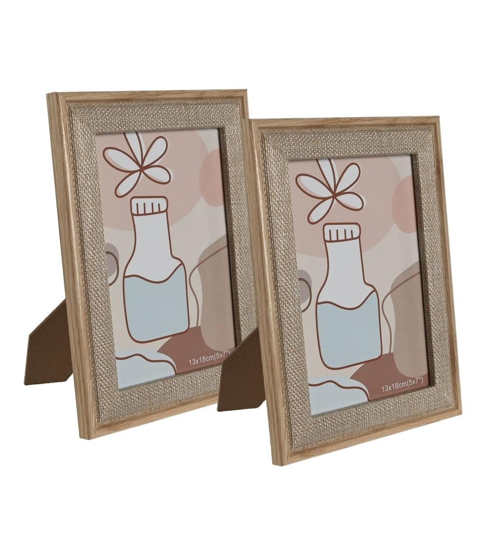 Dcasa Set de 2 marcos de fotos natural de madera con cristal para foto de 13x18 cm