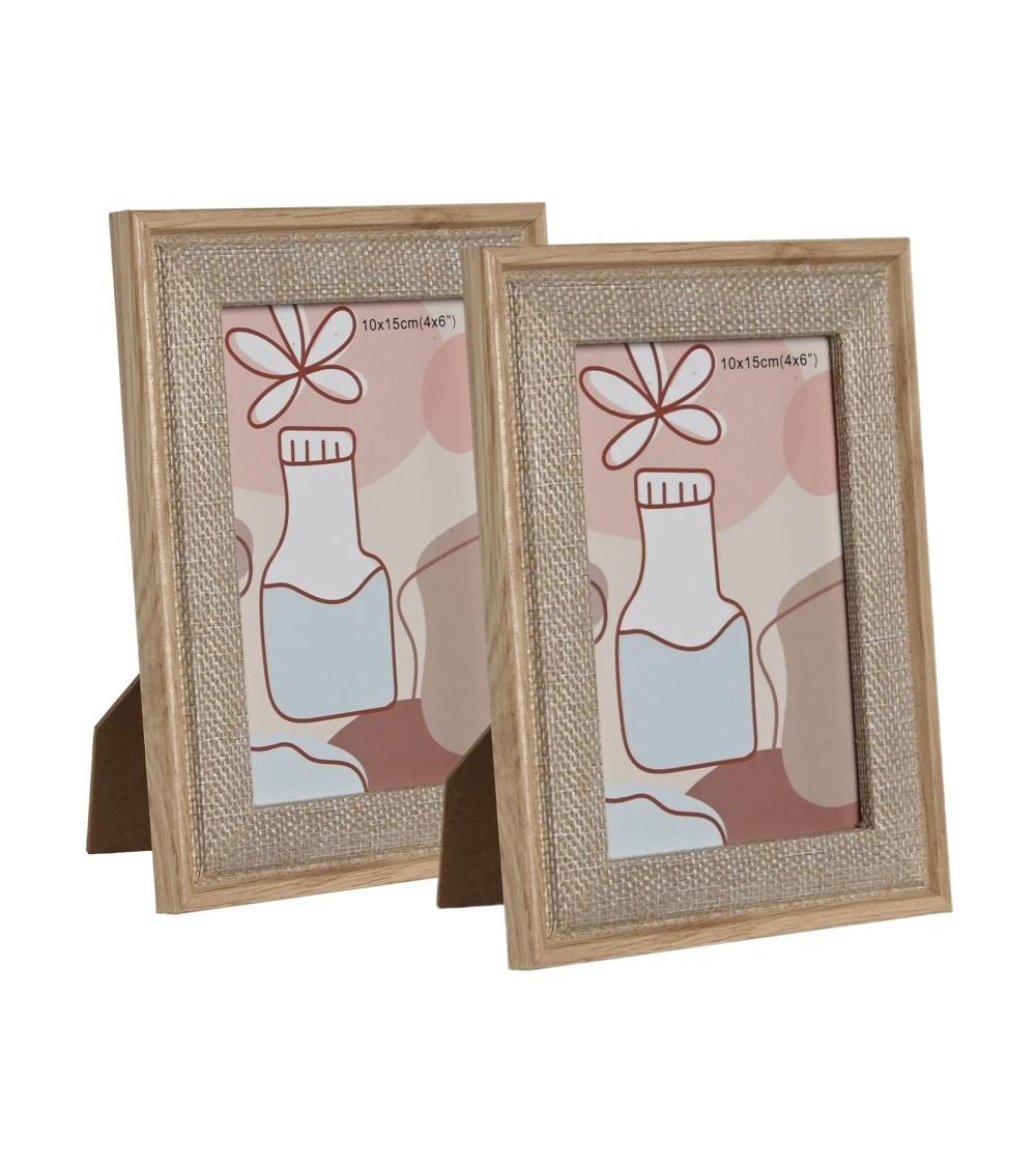 Dcasa Set de 2 marcos de fotos natural de madera con cristal para foto de 10x15 cm