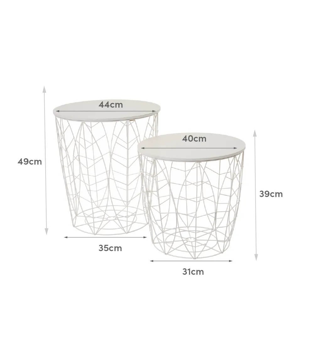Dcasa Set De 2 Mesas Auxiliares Con Hojas De Metal Y DM Blancas