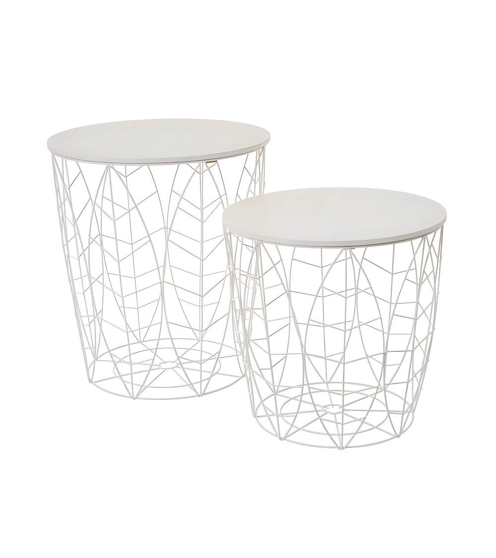 Dcasa Set de 2 mesas auxiliares con hojas de metal y DM blancas