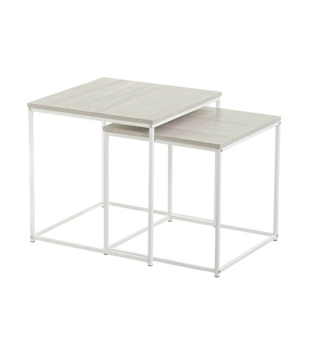 Dcasa Set de 2 mesas nido de metal y madera blancas