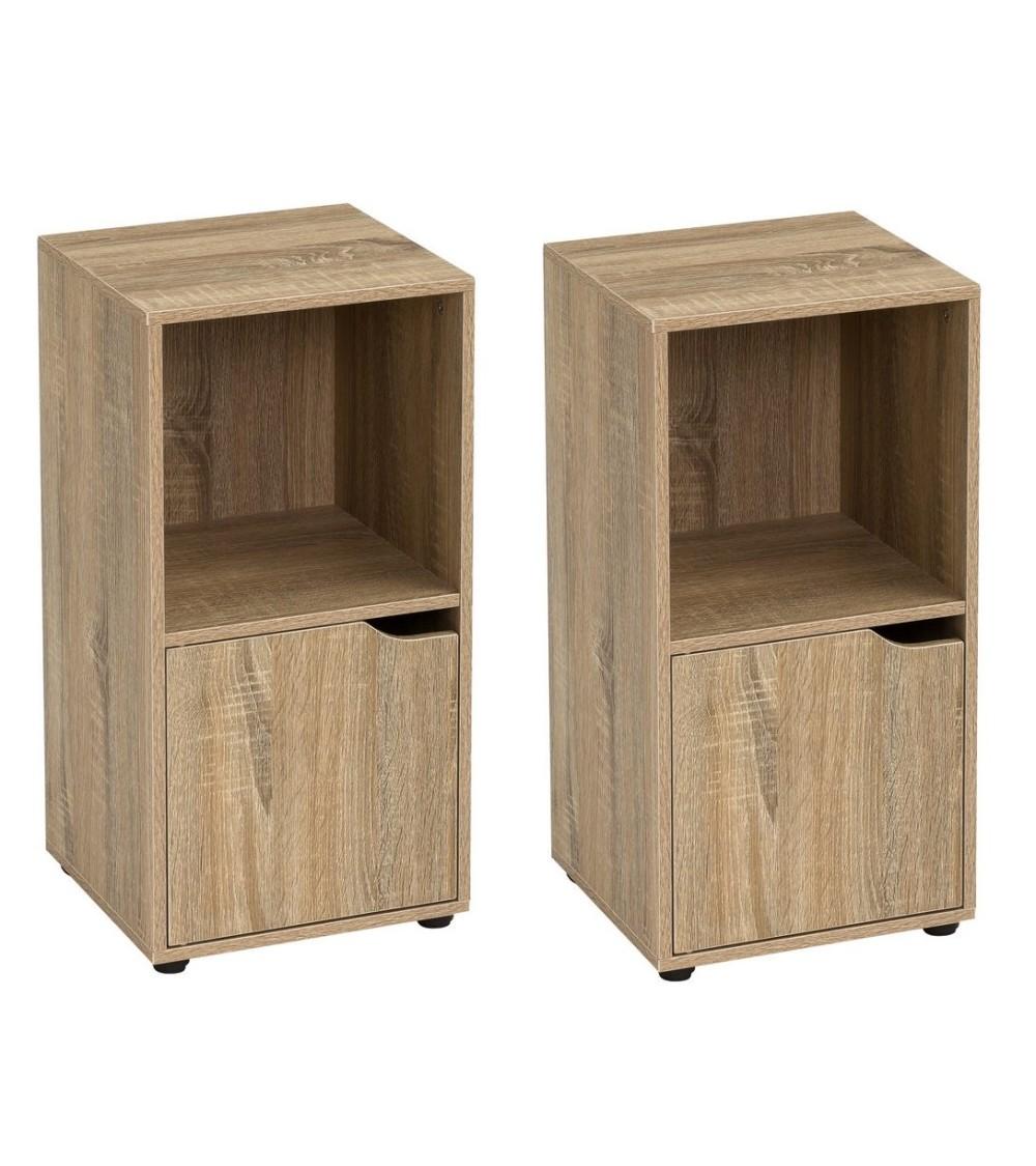 Dcasa Set de 2 mesillas de noche con 1 puerta de madera DM de 30x29x61 cm