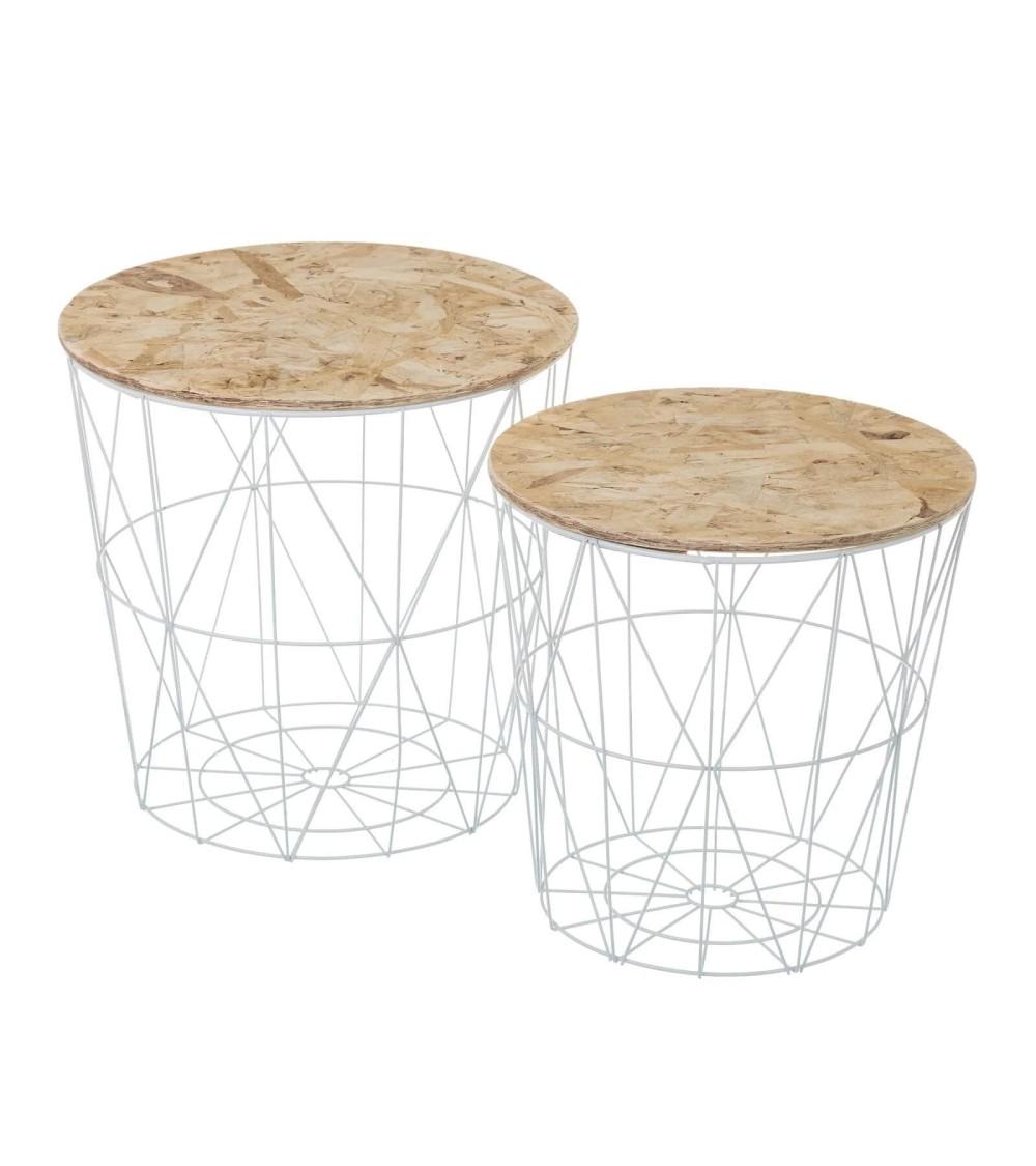 Dcasa Set de 2 mesitas auxiliares de metal es blancas