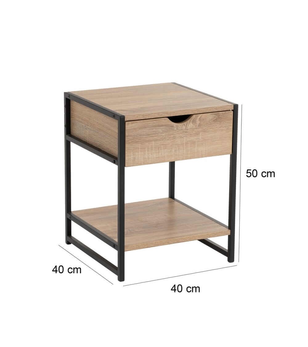 Dcasa Set De 2 Mesitas De Noche De 1 Cajón De Madera Y Metal Negro
