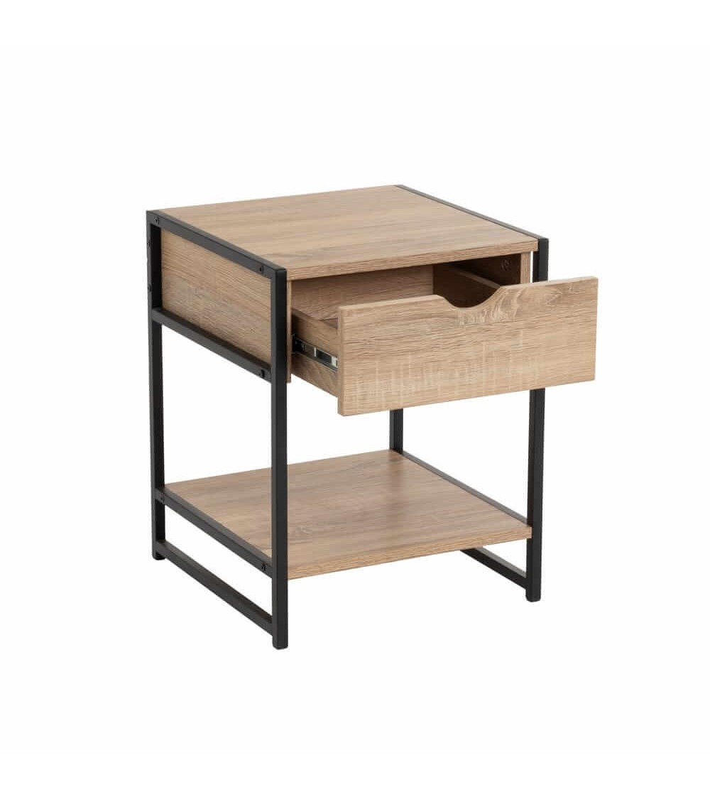 Dcasa Set De 2 Mesitas De Noche De 1 Cajón De Madera Y Metal Negro
