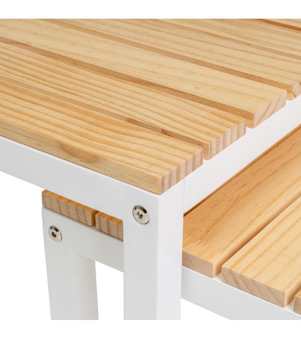 Dcasa Set De 2 Mesitas Nido Cubo De Metal Blanco Y Madera Natural Pino