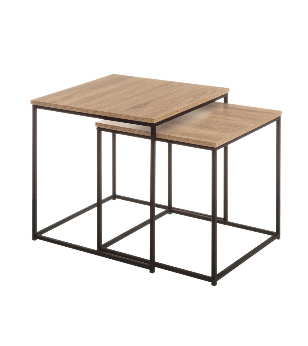 Dcasa Set de 2 mesitas nido cubo de metal y madera natural