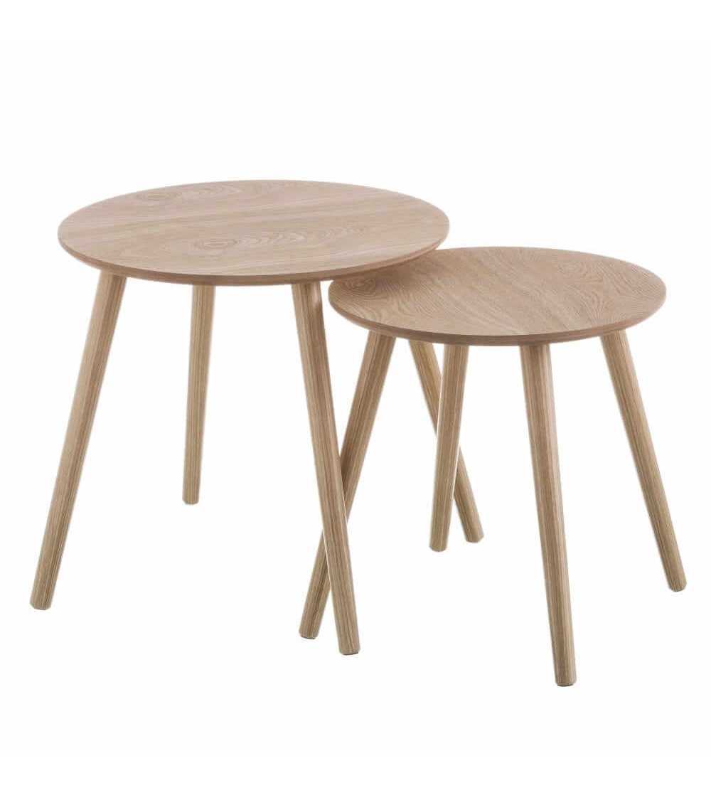 Dcasa Set de 2 mesitas nido redondas de madera y MDF en tono natural